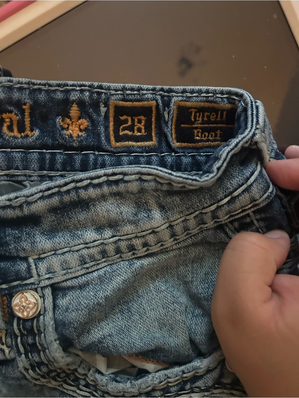 Rock Revival Men’s Bootcut Jeans - Light Blue with Gold Stitching